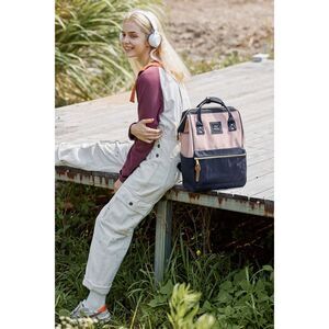 Himawari Waterproof Canvas Backpack Bag with Side Pockets Soft Pink & Navy Blue